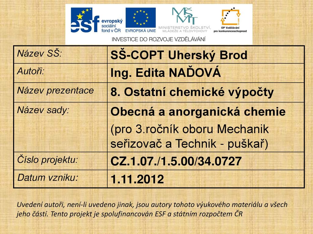 8 Ostatní chemické výpočty Obecná a anorganická chemie ppt stáhnout